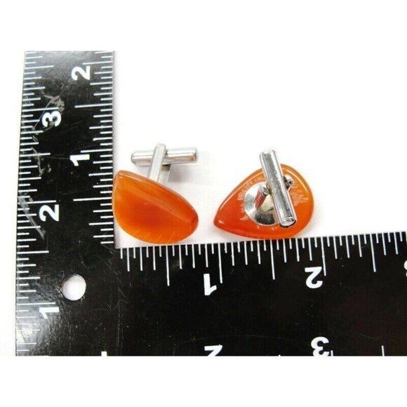 Teardrop Lucite Cufflinks Orange Hue Tux Shirt Dress Suit Vintage - Picture 6 of 9